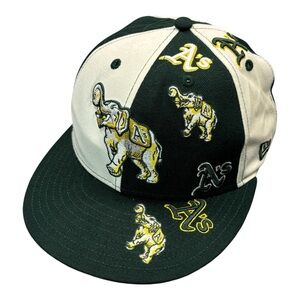 New Era 59FIFTY Oakland A's Hat 7 1/8 Cooperstown All Over Print Elephant RARE